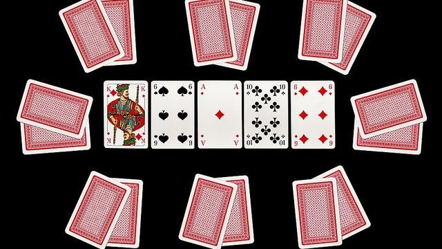 Texas hold'em community cards on a table